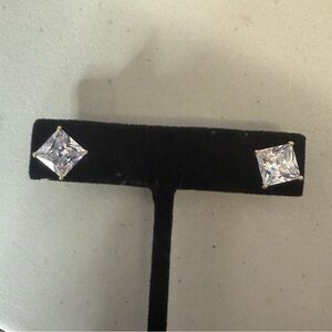 14k Over Sterling Silver Princess Cut CZ Earrings.